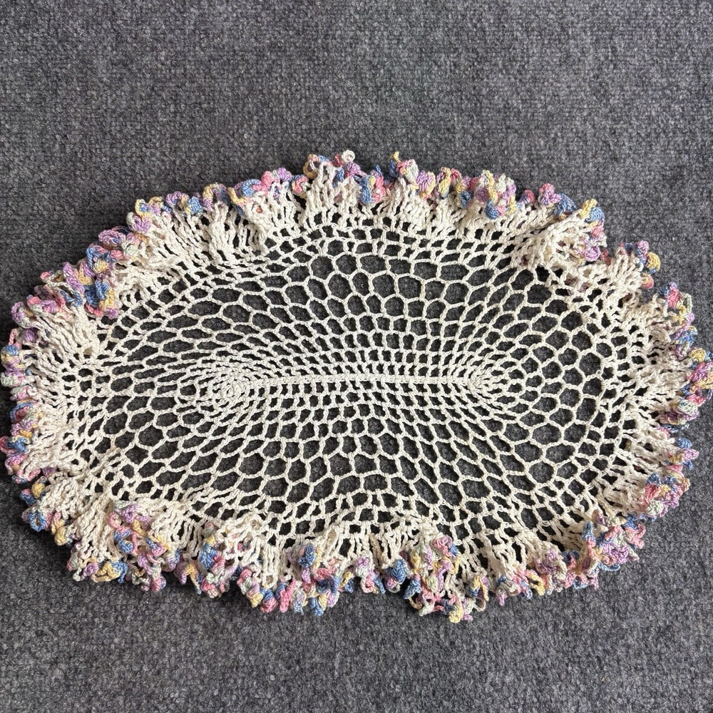 Vintage Handmade Crochet Placemat Trivet Frilly Cottagecore Country Handmade